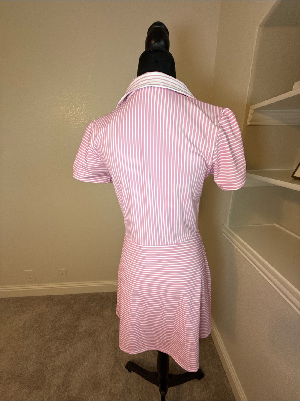 Addison Bay Cricket Pink Striped Polo-Style Short Sleeve Dress - Picture 7 of 9